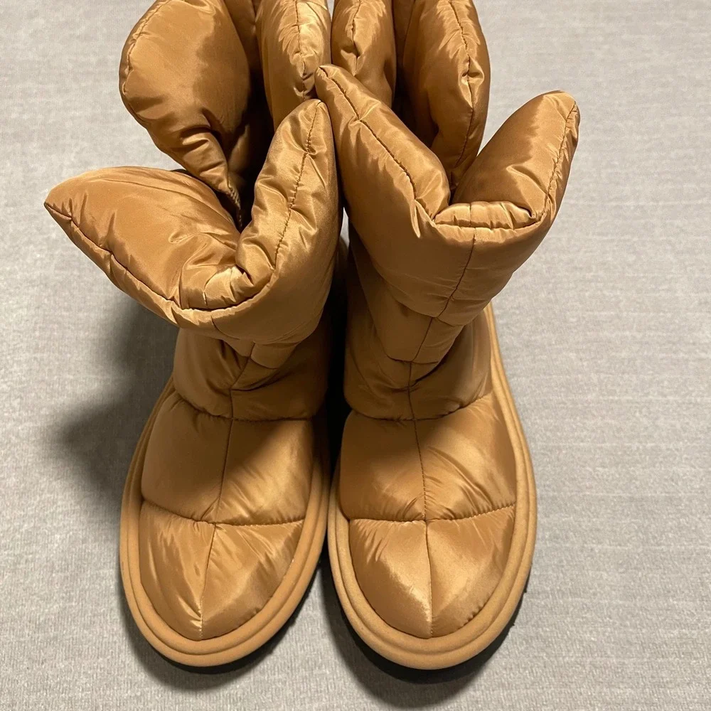 ZARA Puffer Quilted Boots Tan Beige Warm Winter Snow Booties EU 39 US 8.5/9 READ